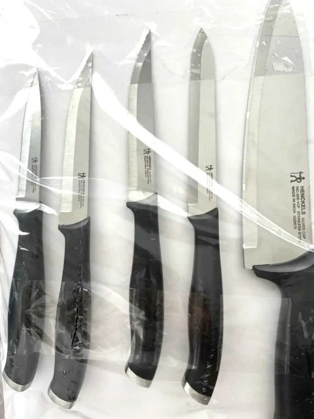 JA Henckels Stainless Steel Silvercap 5 Pc Black Knife Set - Made in India - New